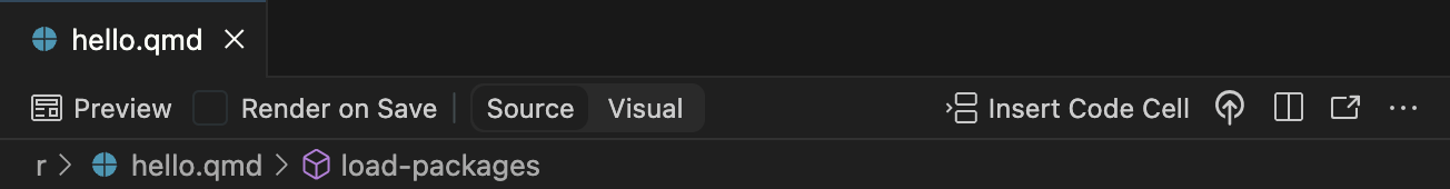 The top of the Positron code editor. The left side of the editor tab area includes a Preview button.
